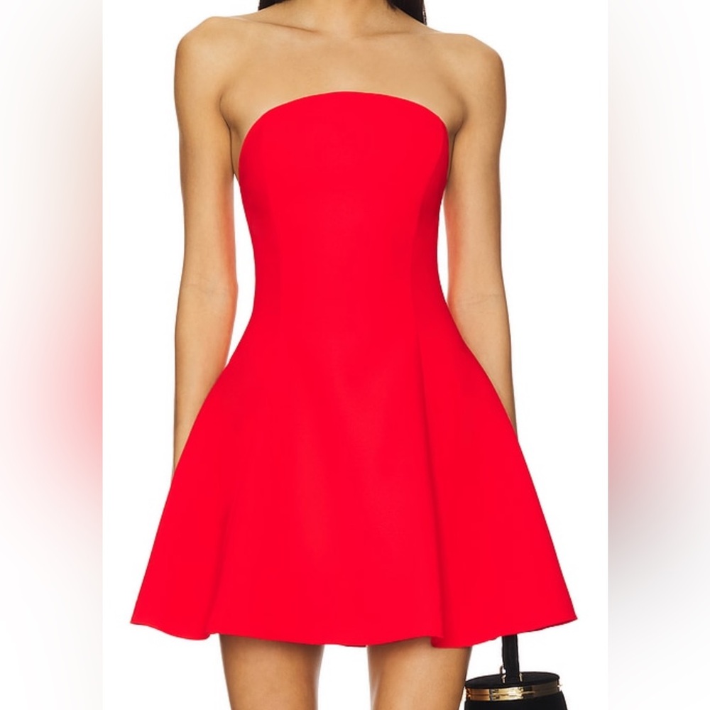 Strapless Red Fit-and-Flare Dress Amanda Uprichard